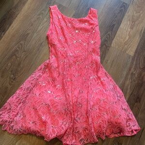 Coral Lace Sleeveless Dress